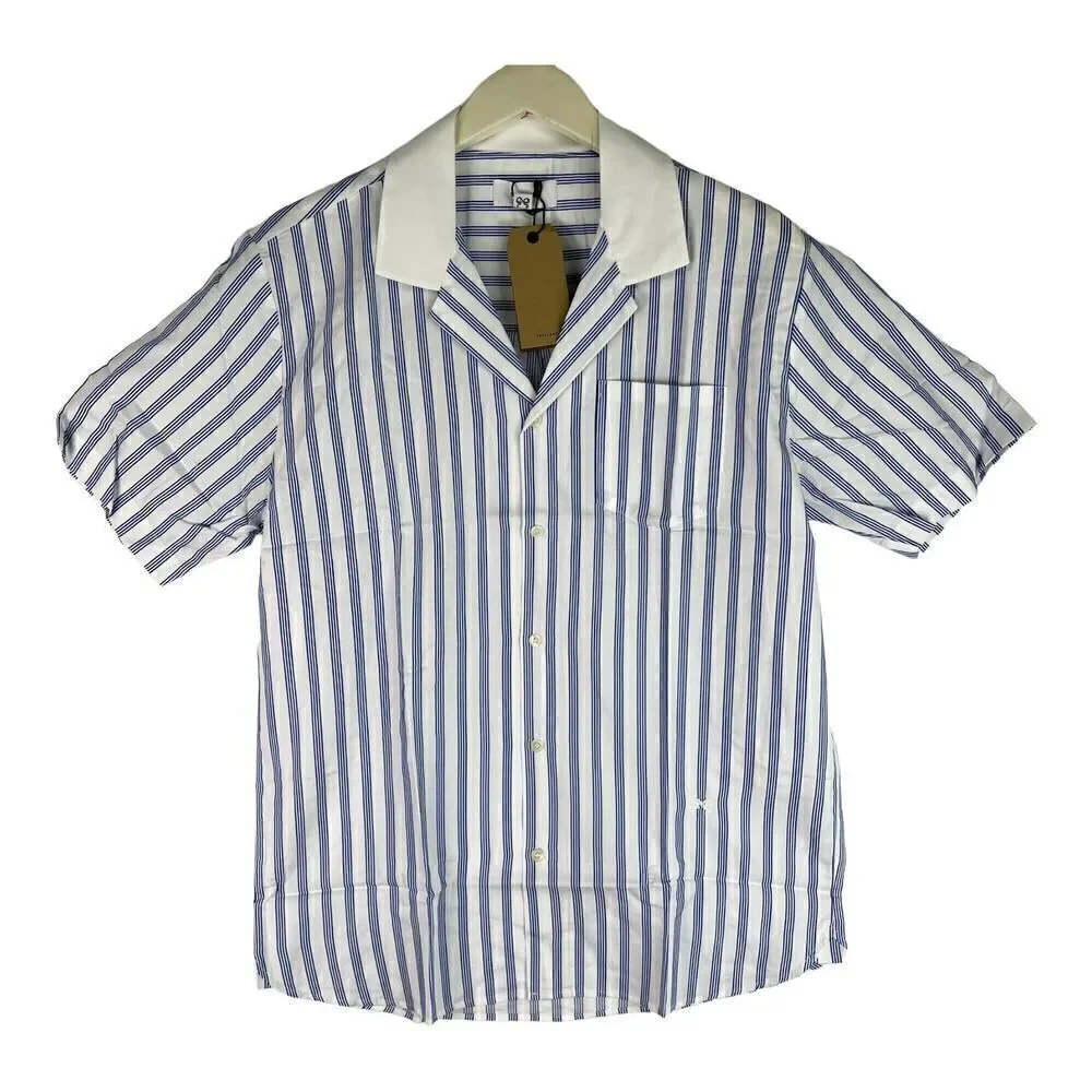 New Soulland Cornwall US L Men White Striped Shirt Short Sleeve Slim Button-Down - Picture 3 of 13
